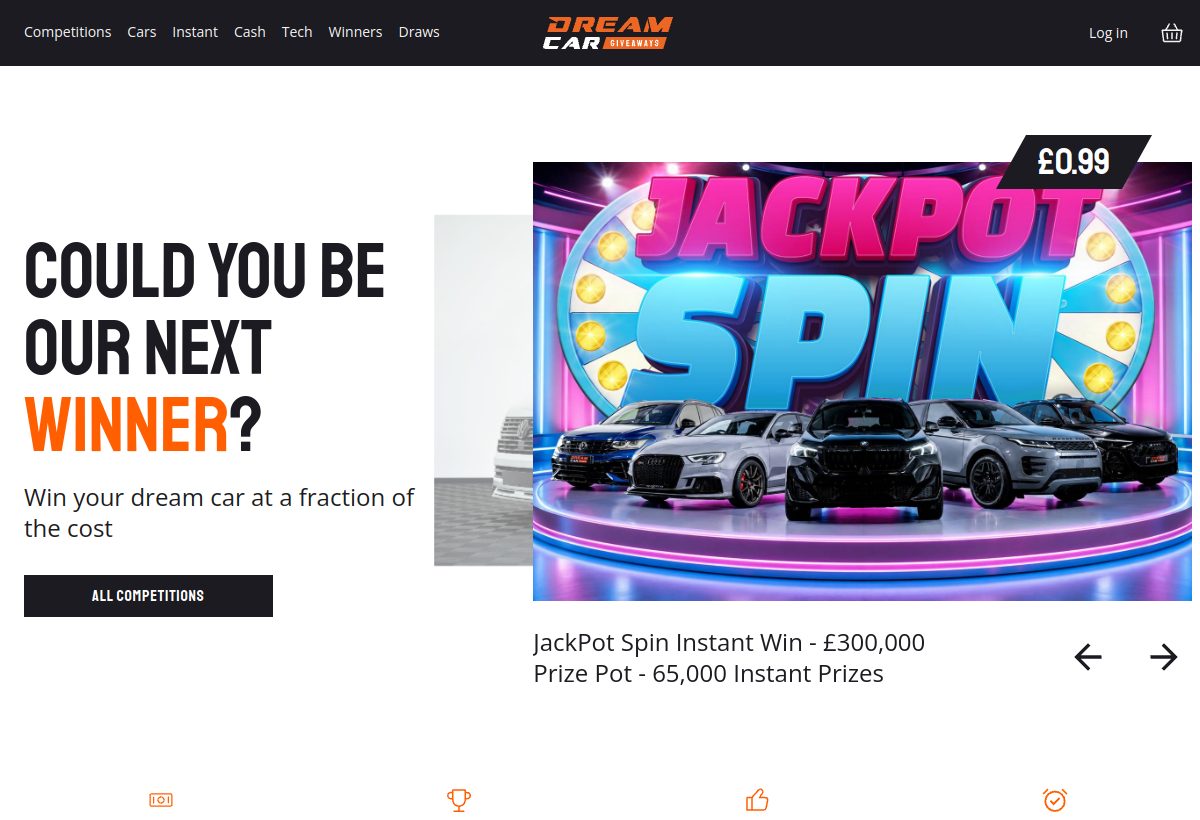 Dream Car Giveaways homepage screenshot